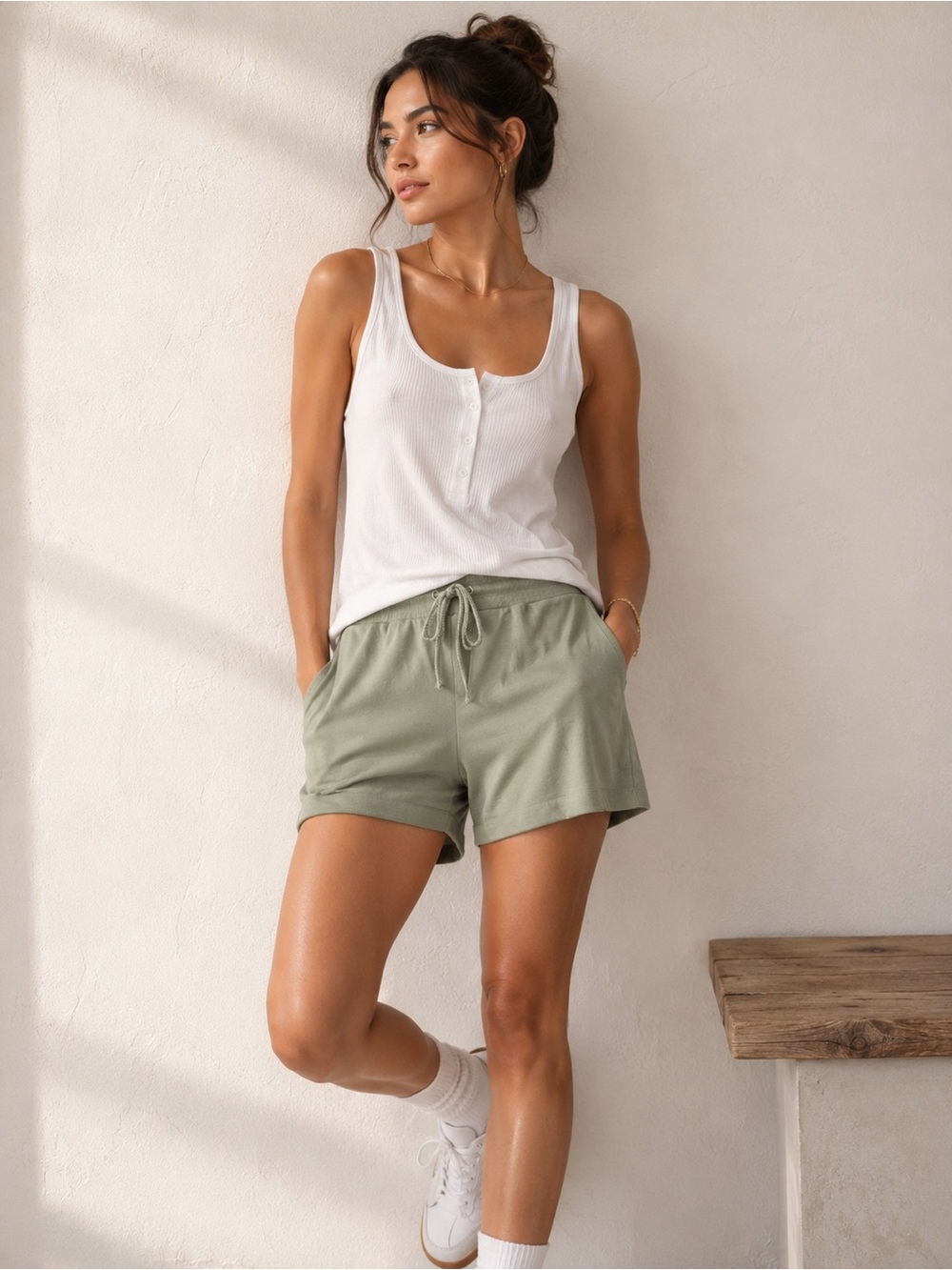 Cuyana French Terry Olive Green Organic‎ Pima Cotton Blend Comfy Knit Shorts